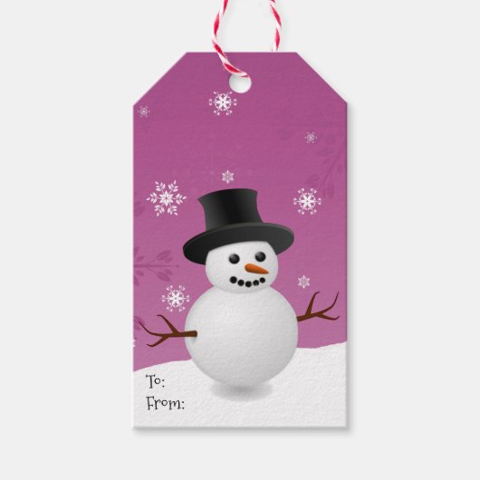 Roze Snowman Winter Scenery kerstcadeautje Label Cadeaulabel (Voorkant)
