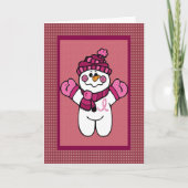 roze snowwoman lint feestdagen kaart (Voorkant)