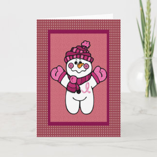 roze snowwoman lint feestdagen kaart