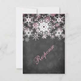 Roze Snowy Chalkboard Style Wedding RSVP Kaart