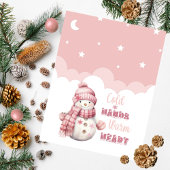Roze Snowy Warmth 'Koude Handen Warm Hart' Snowman Feestdagenkaart