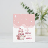 Roze Snowy Warmth 'Koude Handen Warm Hart' Snowman Feestdagenkaart (Staand voorkant)