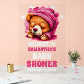 Roze Snuggle Teddy Bear Meisje Baby shower Welkom Acryl Bord (Huwelijk)