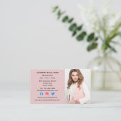 Roze social media Beauticiste Cosmetoloog Foto Visitekaartje (Staand voorkant)