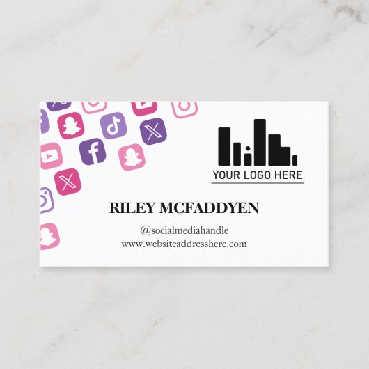 Roze Social Media Iconen Logo Influencer Podcaster Visitekaartje (Voorkant)