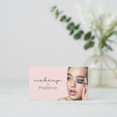 Roze Sociale Icon QR-code Foto Make-up Visitekaartje (Staand voorkant)