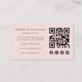 Roze Sociale Icon QR-code Foto Make-up Visitekaartje (Achterkant)