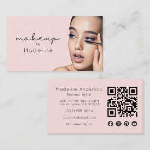 Roze Sociale Icon QR-code Foto Make-up Visitekaartje