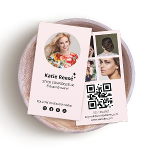 Roze sociale media, fotorooster, QR-code Visitekaartje