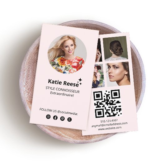 Roze sociale media, fotorooster, QR-code Visitekaartje