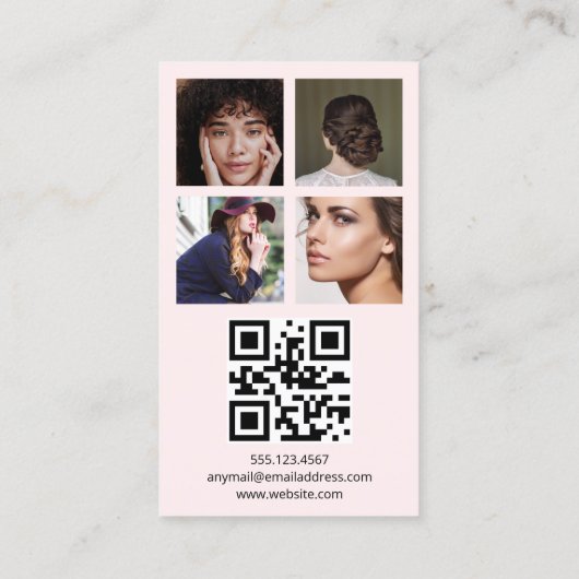 Roze sociale media, fotorooster, QR-code Visitekaartje (Achterkant)