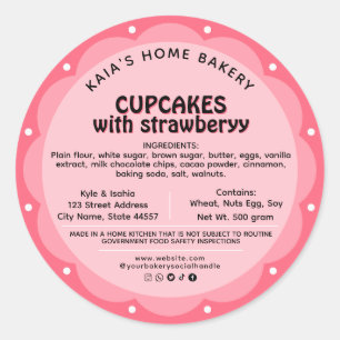 Roze sociale media handle Cupcake Cottage wet labe Ronde Sticker