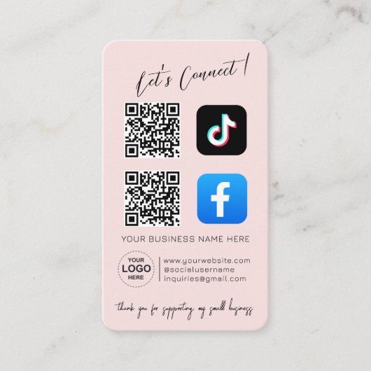 Roze sociale media QR-code visitekaartje (Voorkant)