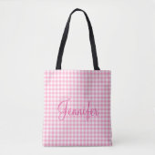 Roze Soda Gingham Check Personal Monogram Tote Bag (Voorkant)