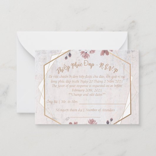 Roze soft floral bruiloft R.S.V.P-kaart Notitiekaartje (Voorkant)