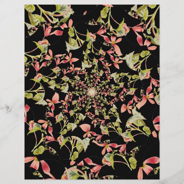 Roze Soft green black Begonia Scrapbook paper (Voorkant)