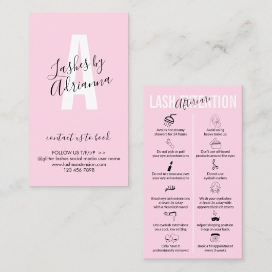 Roze Soft Makeup Lash Extension Nacare Visitekaartje (Voorkant / Achterkant)