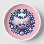 Roze Softbal of Baseball Wall Clock (Voorkant)
