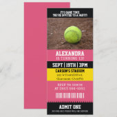 Roze Softbal Ticket Verjaardagsfeestje Kaart (Voorkant / Achterkant)