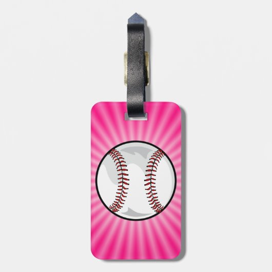 Roze Softball Bagagelabel (Achterkant verticaal)