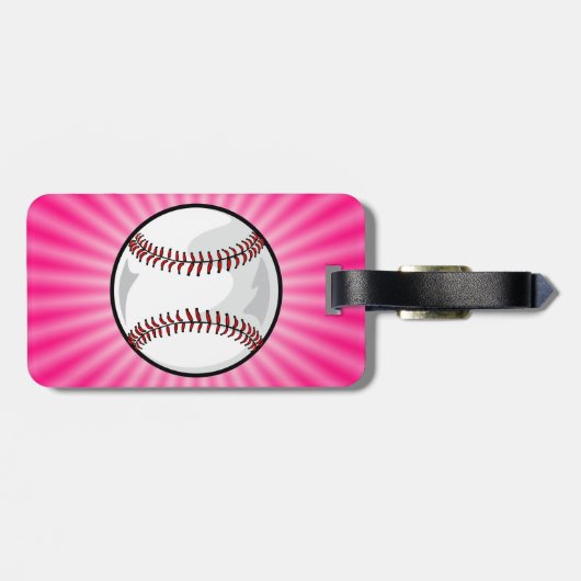 Roze Softball Bagagelabel (Achterkant horizontaal)