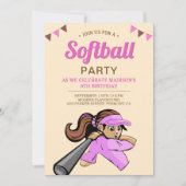 Roze Softball Birthday Party Kaart (Voorkant)