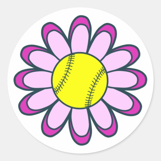 Roze Softball Meisje Ronde Sticker (Voorkant)