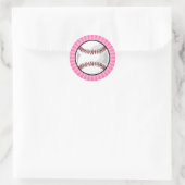 Roze Softball Ronde Sticker (Tas)