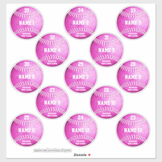 Roze softphallen reeks van 13 namen van douanespel sticker (Vel)