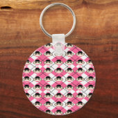 Roze sok-apen op roze witte Argyle Diamond Sleutelhanger (Voorkant)