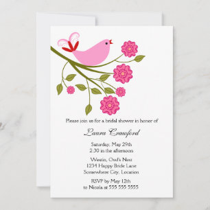 Roze Songbird Bridal Shower Invitation Kaart