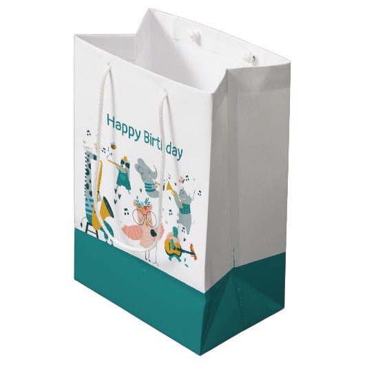 Roze Songbird met Animal Band Verjaardag Medium Cadeauzakje (Voorkant Gekanteld)