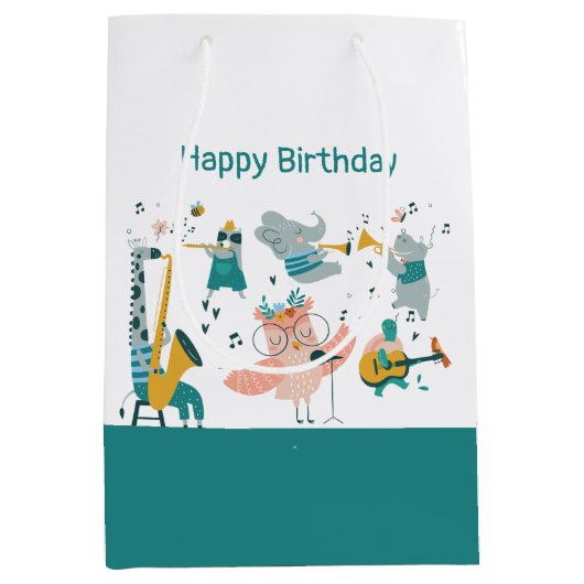 Roze Songbird met Animal Band Verjaardag Medium Cadeauzakje (Voorkant)