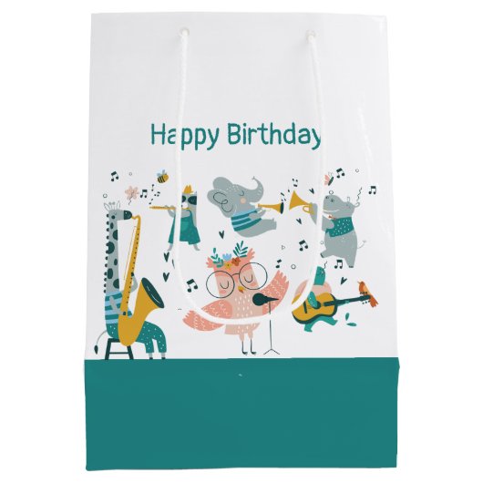 Roze Songbird met Animal Band Verjaardag Medium Cadeauzakje (Achterkant)