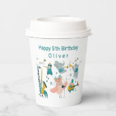 Roze Songbird met Animal Band Verjaardag Papieren Bekers (Achterkant)