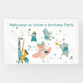 Roze Songbird met Animal Band Verjaardag Spandoek (Horizontaal)