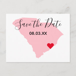 Roze South Carolina Red Heart Save the Date Aankondigingskaart