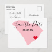 Roze South Carolina Red Heart Save the Date Aankondigingskaart (Voorkant / Achterkant)