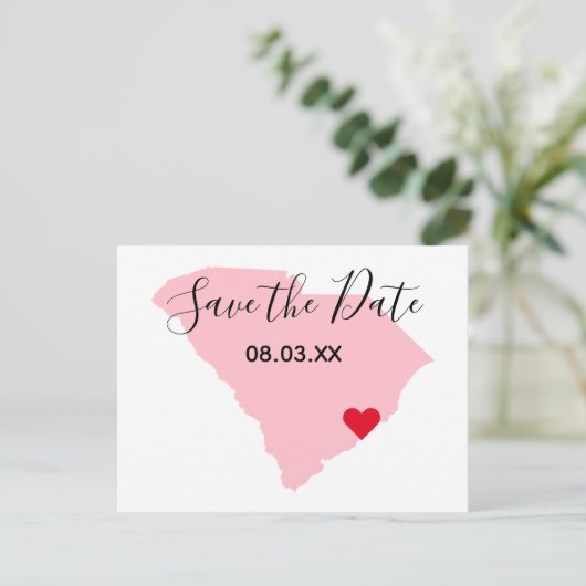 Roze South Carolina Red Heart Save the Date Aankondigingskaart (Staand voorkant)