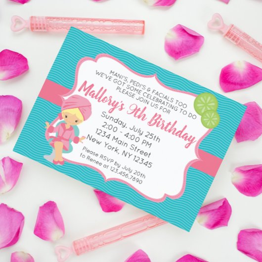 Roze Spa Birthday Invitation blonde Kaart
