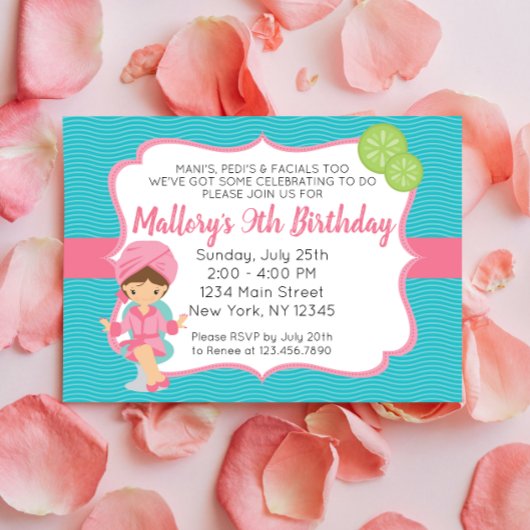 Roze Spa Birthday Uitnodiging