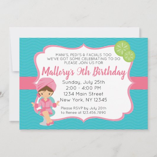 Roze Spa Birthday Uitnodiging (Voorkant)