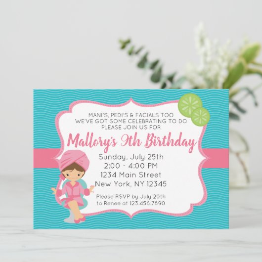 Roze Spa Birthday Uitnodiging (Staand voorkant)