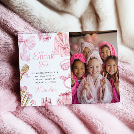 Roze Spa Feestje Meisje Verjaardag Bedankkaart