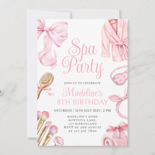 Roze Spa Party Meisje 8e verjaardag Uitnodiging (Voorkant)