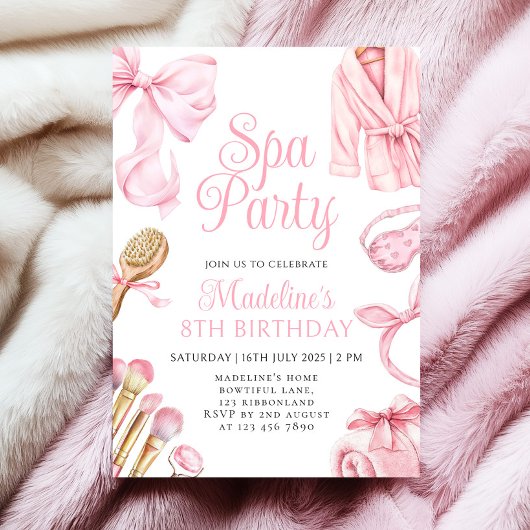 Roze Spa Party Meisje 8e verjaardag Uitnodiging