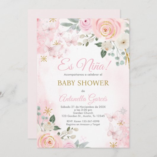 Roze Spaans Baby shower Meisje Kaart (Voorkant / Achterkant)