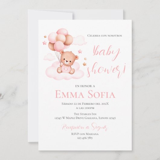 Roze Spaans Baby shower uitnodiging (Voorkant)