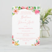 roze Spaans baptisme 1e verjaardag voor meisje Kaart (Staand voorkant)