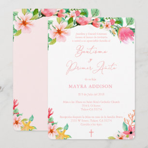  roze Spaans baptisme 1e verjaardag voor meisje Kaart